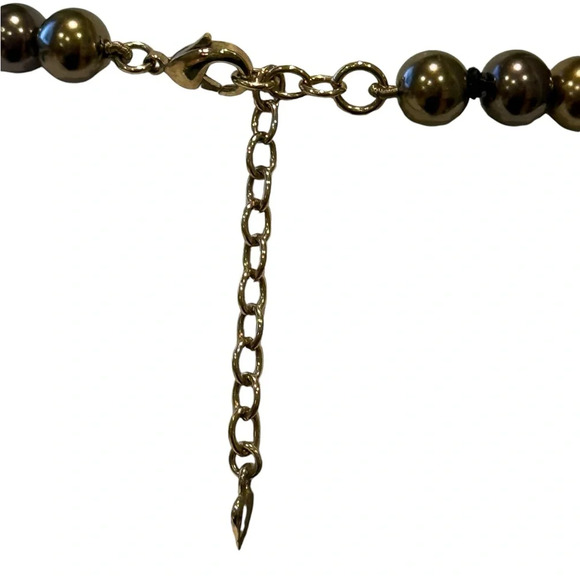 Signed Amber Brown Bead Necklace w/ Sparkly Gold Focal Bead – 18” Elegant - Picture 9 of 9